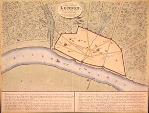 Kort over London i Saxon Times, ca. 900-950 e.Kr. (gravering)