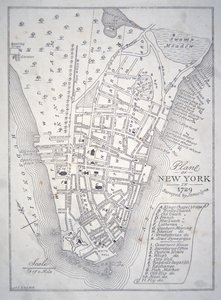 Plan over New York i 1729 (litho) af School English