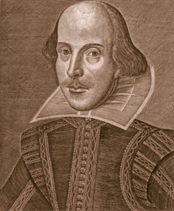 Portræt af William Shakespeare, indgraveret af Martin Droeshout (c.1560-c.1642) af School English