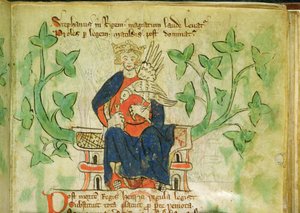 Roy.20 A II f.7 Kong Stephen på tronen, skrevet under Edward II