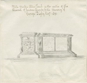 Sandon Church - Tomb of George Digby: Sepia Wash Tegning, ND [? 18. cent] (tegning) af School English