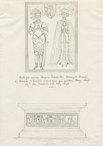 Sandon Church - Tomb of Hugh Erdeswicke og Cecilia [Bassett]: pen- og blæktegning, nd [?18. århundrede] (tegning) af School English