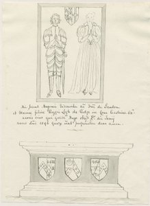 Sandon Church - Tomb of Hugh Erdeswicke og Mary [Legh]: pen og vask tegning, nd [?18th cent] (tegning) af School English