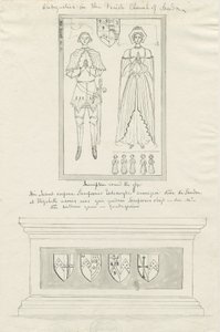 Sandon Church - Tomb of Sampson Erdeswicke og Elizabeth [Grå]: pen- og blæktegning, nd [?18. årh.] (tegning) af School English