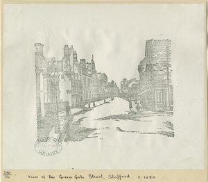 Stafford - Greengate Street: træsnitsgravering, nd [c 1880] (tryk) af School English