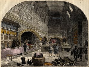 The 16th Century Kitchen of Queen Elizabeth I - gravering fra "" History of England" af Cassell Petter & Galpin af School English