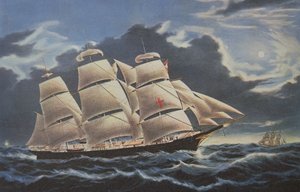Centurion, hvor admiral Anson foretog sin 1740-44 rejse rundt om i verden (farve litho)