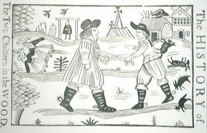 The History of the Two Children in the Wood, fra en samling kapbøger om esoterica, c14th-c17th (træsnit) af School English