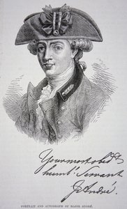 Portrættet og autografen af major John Andre (litho) af School English