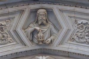 Kristus, detalje fra relief omkring lateral portal, katedralen Saint Mary of Flower, Firenze (UNESCOs verdensarvsliste af School Florentine