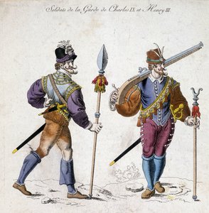 Kostumer af soldater fra garten af Charles IX (1550-1574) og Henrik III (1574-1589). af School French