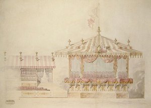 Design til en anmeldelsesstand (akvarel over blyant) af School French