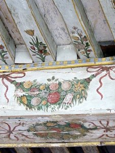 Detalje af malede bjælker (malet træ) af School French