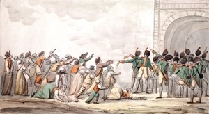 Uddeling af assignater, den franske revolution (farvestik) af School French