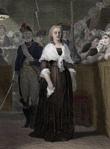 Dronning Marie Antoinette (1755-1793) dømt af den revolutionære domstol i oktober 1793” (dronning af Frankrig Marie-Antoinette (1755-1793) under sin retssag ved den revolutionære domstol, oktober 1793)