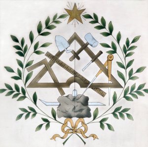 Repræsentation af de forskellige frimureremblemer (akvarel) af School French