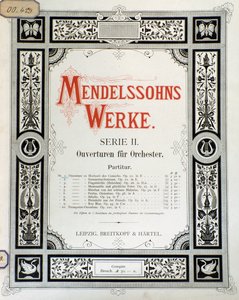 Cover til partituret "Ouverture Op. 10 for orkester" af Felix Mendelssohn (farve litho) af School German