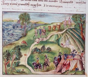 MS Add.15217 fol.40 Et venezuelansk landskab med en spansk lejr, fra en samling af erindringer fra Coeler-familien, Nürnberg af School German