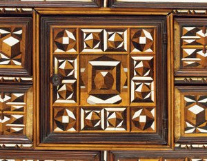 Sydtysk intarsia bordskab (ibenholt, elfenben, valnød og frugttræ) af School German