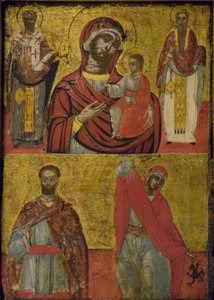 Madonna, Child, And Saints (tempera på træpanel)