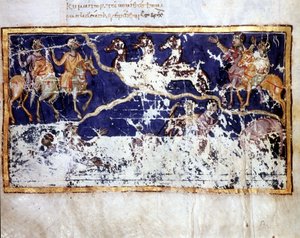 Repræsentation af åbenbaringen i "" Catena in Job"", græsk manuskript fra begyndelsen af det 10. århundrede. Bibl. Marciana fra Venedig.