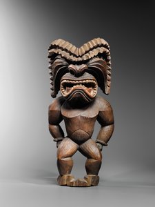 Hawaiisk figur, kona-stil, repræsenterende krigsguden, ku ka ’ili moku, ca. 1780-1820 (træ) af School Hawaiian