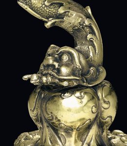 Monteret nautilus kop, Nagyszeben, midten af 1600-tallet (skal og forgyldt sølv) (detalje af 3434804)