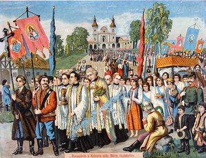 Pilgrimsfærd til ære for Jomfru Maria (farve litho)