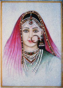 A Rajasthani Lady (gouache og akvarel på marmorplade) af School Indian