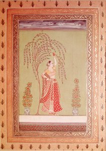 En kvinde under et træ (gouache på papir) af School Indian
