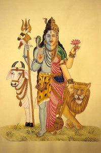 Gud Shiva i Ardnarees Wear Roop, miniaturemaleri på papir af School Indian