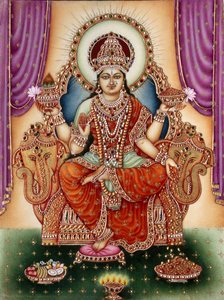 Gudinde Lakshmi Miniaturemaleri på elfenben af School Indian