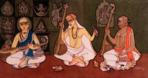 Hinduistiske munke (akvarel på papir) af School Indian