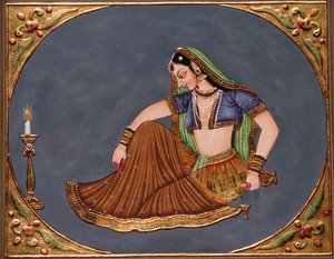 Dame nyder drink Miniaturemaleri på papir af School Indian