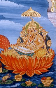 Lord Ganesh Ganpati Miniaturemaleri Skrifttegn af School Indian