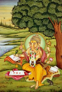 Lord Ganesh Ganpati Miniaturemaleri på papir af School Indian