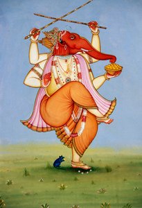 Lord Ganesh Ganpati Miniaturemaleri på papir af School Indian