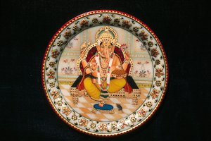 Lord Ganesh Ganpati Miniaturemaleri på papir af School Indian