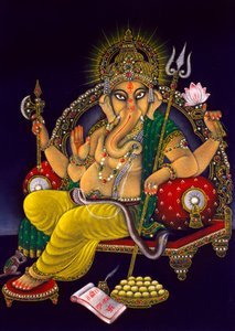 Lord Ganesha Ganpati maleri på fløjl af School Indian