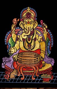 Lord Ganesha Ganpati spiller musikinstrument Broderiarbejde af School Indian