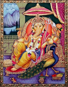 Lord Ganesha Ganpati i miniaturemaleri på papir af School Indian