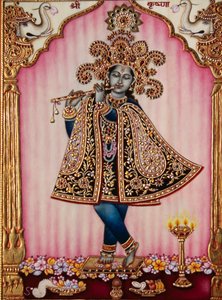 Lord Krishna-miniaturemaleri på elfenben af School Indian