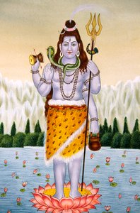 Lord Shiva Shanker Miniaturemaleri på papir af School Indian