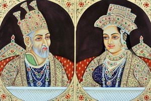 Miniaturemaleri af Bhadur Shah Zafer med Jeenat Mahal Indien Asien af School Indian