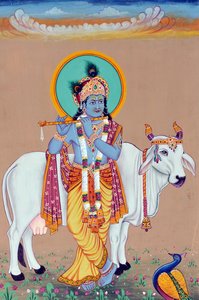 Miniaturemaleri af Gud Krishna af School Indian