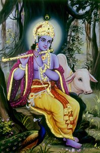 Miniaturemaleri af Lord Krishna, Indien af School Indian