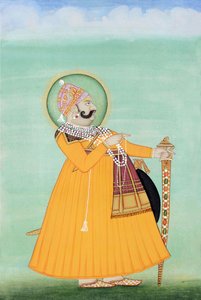 Miniaturemaleri af Maharaja Sawai Madho Singh, Jaipur af School Indian