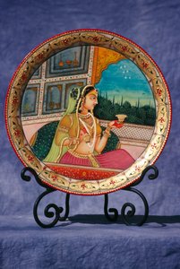 Miniaturemaleri på elfenben, dame nyder en drink af School Indian