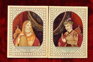 Mughal-kejser Akbar  Jodhabai elfenbensmaleri af School Indian