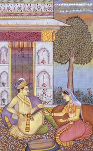 Mughal-miniaturemaleri på papir Kongelig konge nyder drink af School Indian